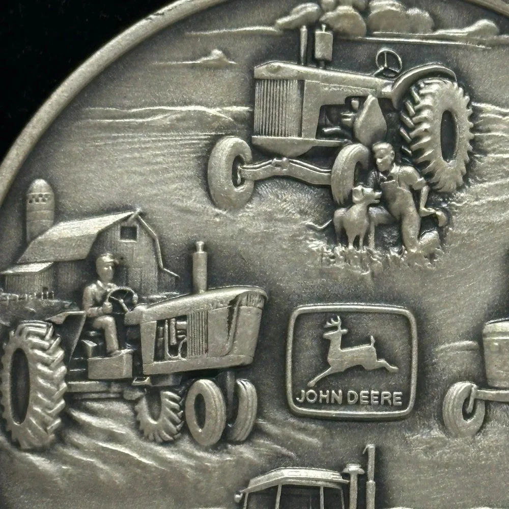 Vintage 1982 John Deere Four Tractors Round Farm Machinery Belt Buckle